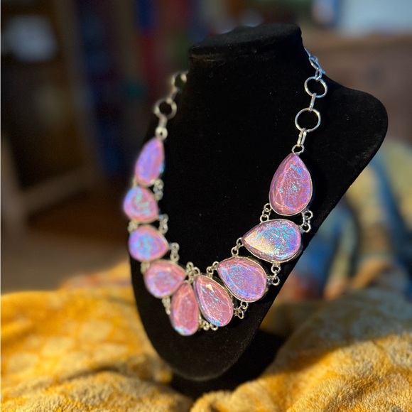 Pink Australian Triplet Opal Necklace! 925 Sterling Silver Stamped! - Picture 1 of 16